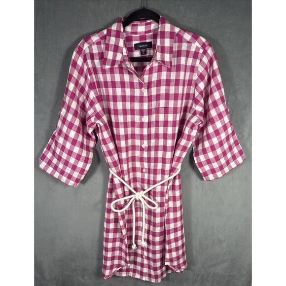 Karen Kane Size‎ XL Linen Pink & White Check Button-Up Rope Belt Shirt Dress - Picture 1 of 11